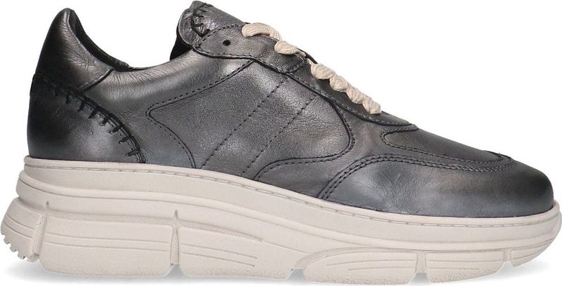 Manfield - Chunky Leren Sneakers - Zilver - Vetersluiting - Chunky Zool