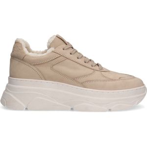 Manfield - Dames - Beige Nubuck Sneakers - Gevoerde Binnenkant - Witte Zool