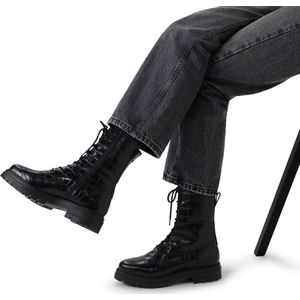 Manfield - Biker Boots - Zwart - Leren Enkellaarsjes