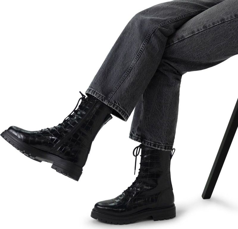 Manfield - Biker Boots - Zwart - Leren Enkellaarsjes