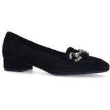 Manfield - Zwarte Suède Loafer Pumps - Platte Hak - Vierkante Neus