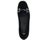 Manfield - Zwarte Suède Loafer Pumps - Platte Hak - Vierkante Neus