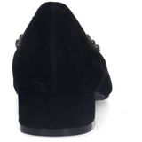 Manfield - Zwarte Suède Loafer Pumps - Platte Hak - Vierkante Neus