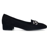Manfield - Zwarte Suède Loafer Pumps - Platte Hak - Vierkante Neus