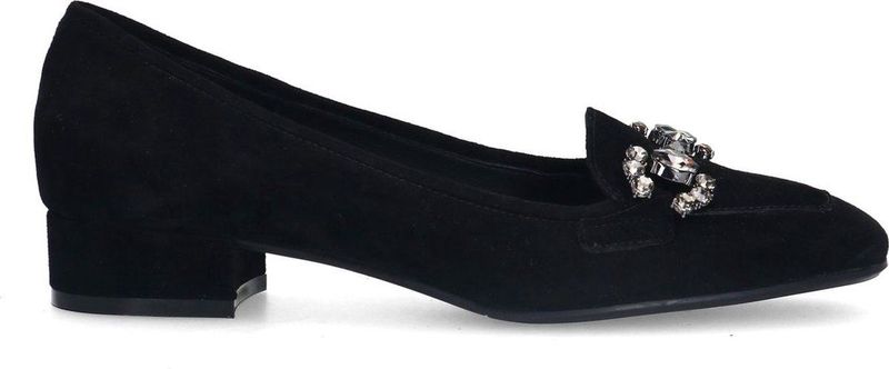Manfield - Zwarte Suède Loafer Pumps - Platte Hak - Vierkante Neus