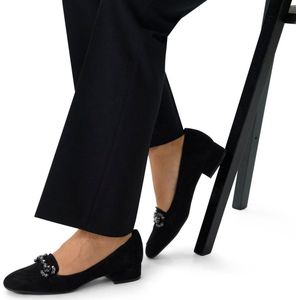 Manfield - Zwarte Suède Loafer Pumps - Platte Hak - Vierkante Neus