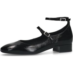 Manfield - Mary Jane Pumps - Zwart - Lakleer - Ronde Neus - Dubbele Gesp