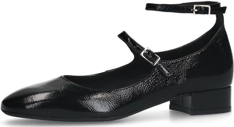 Manfield - Mary Jane Pumps - Zwart - Lakleer - Ronde Neus - Dubbele Gesp