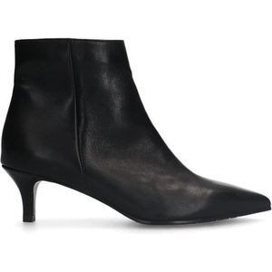 Manfield - Dames - Zwarte leren enkellaarsjes met hak