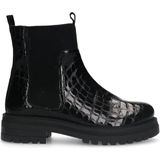 Manfield - Dames - Zwarte leren chelsea boots
