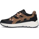 Manfield - Dames - Zwarte leren sneakers met bruine details - Maat 39