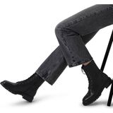 Manfield - Dames - Zwarte leren veterlaarsjes