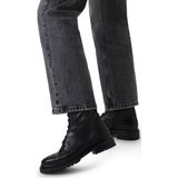 Manfield - Dames - Zwarte leren veterlaarsjes