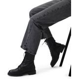 Manfield - Dames - Zwarte leren veterlaarsjes