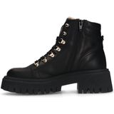 Manfield - Dames - Zwarte leren veterlaarsjes