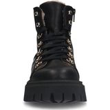 Manfield - Dames - Zwarte leren veterlaarsjes