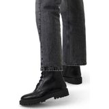 Manfield - Dames - Zwarte leren veterlaarsjes