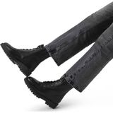 Manfield - Dames - Zwarte leren veterlaarsjes