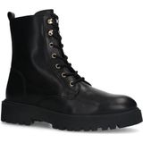 Manfield - Dames - Zwarte leren veterlaarsjes
