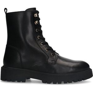 Manfield - Dames - Zwarte leren veterlaarsjes