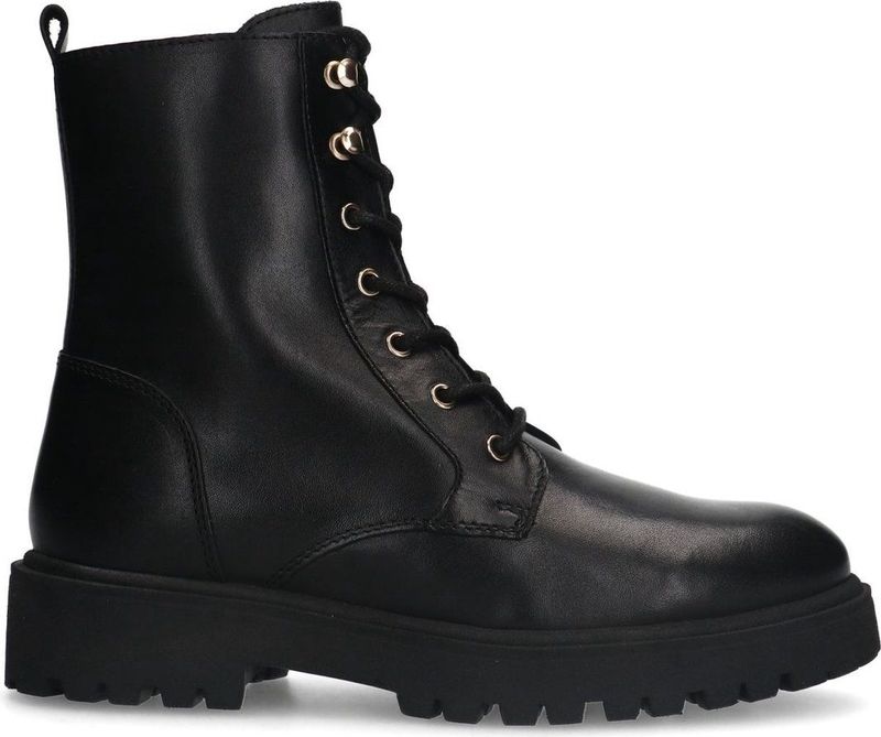 Manfield - Dames - Zwarte leren veterlaarsjes