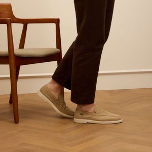 Manfield - Suède Loafers - Beige - Leer Voering - Platte Zool