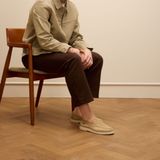 Manfield - Suède Loafers - Beige - Leer Voering - Platte Zool