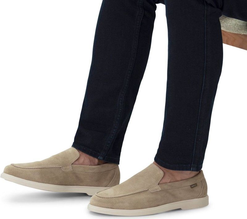 Manfield - Suède Loafers - Beige - Leer Voering - Platte Zool