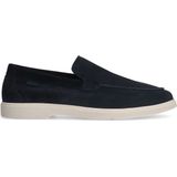 Manfield - Loafers - Donkerblauw - Suède - Platte Zool - Leer