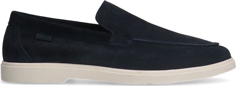 Manfield - Loafers - Donkerblauw - Suède - Platte Zool - Leer