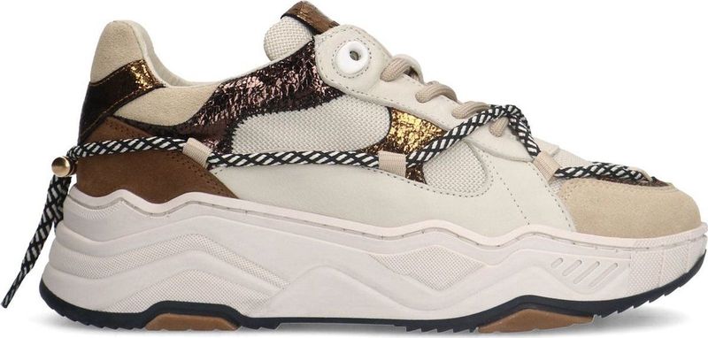 Manfield - Dames Sneakers - Beige - Suède met Details