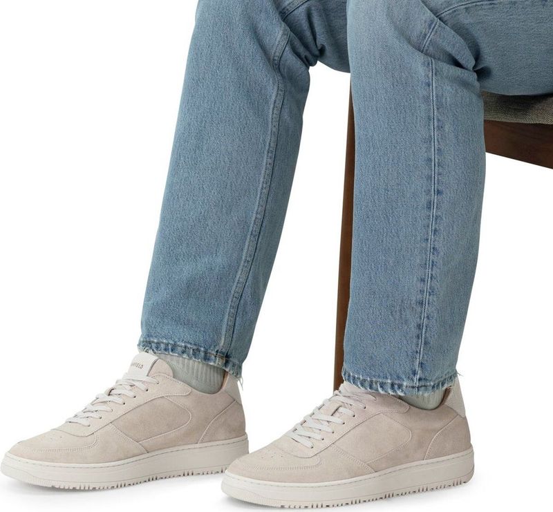 Manfield - Suède Sneakers - Beige - Suède - Vetersluiting