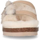 Manfield - Beige Suède Slides - Faux Fur Voering - Plateauzool 3 cm