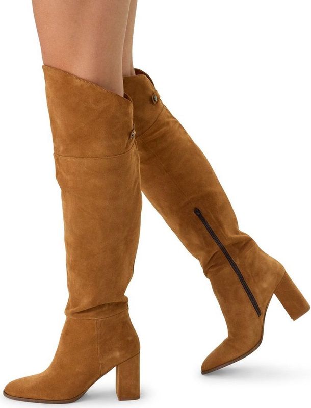 Cognac suède hoge laarzen met hak