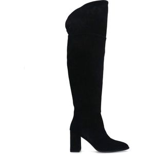 Manfield - Dames - Zwarte Suède Hoge Laarzen met Hak - Suède - Hakhoogte 8 cm