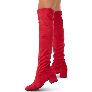 Manfield - Overknee Laarzen - Rood - Suèdine - Ritssluiting
