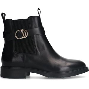 Manfield - Dames - Zwarte leren chelsea boots met gesp