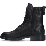 Manfield - Dames - Zwarte leren veterboots