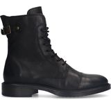 Manfield - Dames - Zwarte leren veterboots