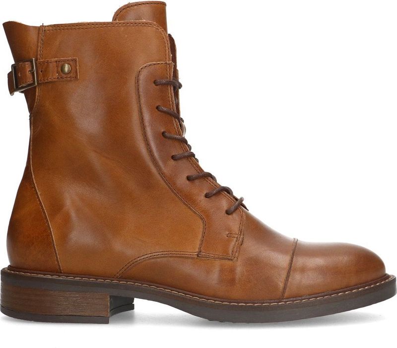 Manfield - Dames - Cognac leren veterboots