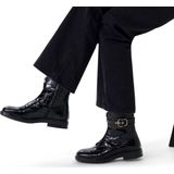 Manfield - Dames - Zwarte leren croco enkellaarsjes