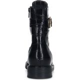 Manfield - Dames - Zwarte leren croco enkellaarsjes