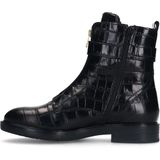 Manfield - Dames - Zwarte leren croco enkellaarsjes