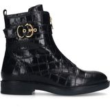 Manfield - Dames - Zwarte leren croco enkellaarsjes