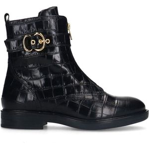 Manfield - Dames - Zwarte leren croco enkellaarsjes