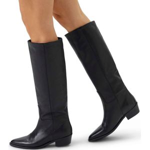 Manfield - Dames - Zwarte leren hoge laarzen