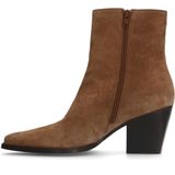 Manfield - Dames - Beige suède enkellaarsjes met hak - Maat 40