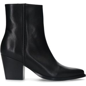 Manfield - Dames - Zwarte leren enkellaarsjes met hak