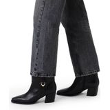 Manfield - Dames - Zwarte leren enkellaarsjes met hak