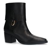 Manfield - Dames - Zwarte leren enkellaarsjes met hak